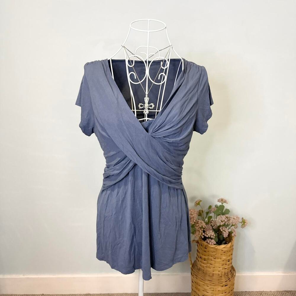 Cute vintage y2k blue wrap ruched babydoll top